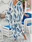 Χαμηλού Κόστους Print Φορέματα-Γυναικεία Που καλύπτει Γραφική Φύλλο Στάμπα Λαιμόκοψη V Μακρύ Φόρεμα Μάξι Φόρεμα Χαβανέζα Διακοπές Παραλία 3/4 Μήκος Μανικιού Καλοκαίρι