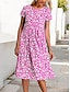 cheap Print Dresses-Women&#039;s Casual Dress Floral Print Crew Neck Midi Dress Vacation Short Sleeve Summer