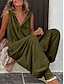 cheap Vacation Jumpsuit-Women&#039;s Jumpsuit Button Solid Color V Neck Streetwear Street Daily Regular Fit Sleeveless Wine Army Green Purple S M L Summer