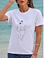 billiga T-shirts för damer-Dam T-shirt 100 % bomull Djur Katt Ledigt Helgen Mönster Vit Kortärmad Mode Grundläggande Rund hals Sommar
