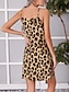 preiswerte Bedruckte Kleider-Damen Casual kleid skims dress Leopard Bedruckt Gurt Minikleid Urlaub Ärmellos Sommer