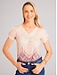 olcso Női pólók-Női Póló Grafika Napi Hétvége Gomb Kivágott Nyomtatott Arcpír rózsaszín Rövid ujjú Alap V-alakú