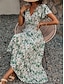 cheap Print Dresses-Women&#039;s Casual Dress A Line Dress Floral Print V Neck Long Dress Maxi Dress Vacation Short Sleeve Summer
