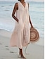 cheap Design Cotton &amp; Linen Dresses-Women&#039;s Casual Dress Cotton Linen Dress Tank Dress Midi Dress Button Pocket Basic Daily V Neck Sleeveless Summer Spring White Pink Plain