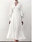 Χαμηλού Κόστους απλά φορέματα-Γυναικεία Λευκό φόρεμα Μακρύ Φόρεμα Μάξι Φόρεμα Κουμπί Ημερομηνία Διακοπές Κομψό στυλ street Μάξι Λαιμόκοψη V Μακρυμάνικο Μαύρο Λευκό Ανθισμένο Ροζ Χρώμα