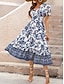 preiswerte Bedruckte Kleider-Damen Casual kleid A Linie Kleid Blumen Bedruckt V Ausschnitt Midikleid Urlaub Kurzarm Sommer