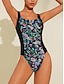 tanie markowe stroje kąpielowe-Jednoczęściowy kostium kąpielowy w kwiaty ze skrzyżowanymi plecami