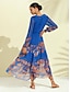 cheap Print Casual Dress-Chiffon Tropical Flowers Puff Sleeve Boho Dress