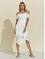 tanie sukienka na imprezę-damska szyfonowa na specjalne okazje biała, asymetryczna, elegancka sukienka midi dla gościa weselnego z opadającymi ramionami