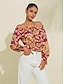 voordelige overhemden, tops en blouses-off-shoulder overhemd met satijnen bloemenprint