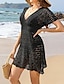 voordelige effen jurken-Dames Zomerjurk Uitknippen Strand Kleding Vakantie Korte Mouw Zwart Wit Khaki Kleur