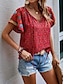 billiga Damblusar och skjortor-Women&#039;s Shirt Blouse Floral Lace up Print Casual Holiday Fashion Short Sleeve V Neck Black Summer