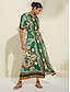 Χαμηλού Κόστους print casual φόρεμα-Σατέν φόρεμα μάξι πουκάμισο με γεωμετρική ζώνη