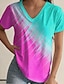 cheap Women&#039;s T-shirts-Women&#039;s T shirt Tee Ombre Color Gradient Home Casual Holiday Print Fuchsia Short Sleeve Stylish Casual V Neck Summer