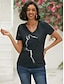 billige T-skjorter til kvinner-Dame T skjorte Svart Grafisk Katt Trykt mønster Kortermet Daglig Helg Grunnleggende V-hals Normal 3D Cat S
