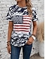 お買い得  レディースＴシャツ-女性用 Tシャツ アメリカ 国旗 日常 週末 プリント ネイビーブルー 半袖 ファッション クルーネック 夏