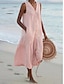 Χαμηλού Κόστους σχέδιο βαμβακερά &amp; λινά φορέματα-Γυναικεία Καθημερινό φόρεμα Φόρεμα από βαμβακερό λινό Αμάνικο φόρεμα Μίντι φόρεμα Κουμπί Τσέπη Βασικό Καθημερινά Λαιμόκοψη V Αμάνικο Καλοκαίρι Άνοιξη Λευκό Ανθισμένο Ροζ Σκέτο