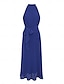 billige afslappet kjole-kvinders cocktail midikjole koboltblå halter neck plisseret bælte