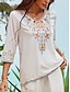 preiswerte Blusen und Hemden für Damen-Damen Sommertops Bluse Bestickt Halbe Ärmel V Ausschnitt Weiß Sommer Frühling