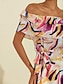 billige afslappet kjole med print-satin resort sød midikjole med flæseprint