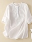 Χαμηλού Κόστους Βασικές Γυναικείες Μπλούζες-λινό πουκάμισο Μακριά βαμβακερά μπλουζάκια Λευκό βαμβάκι Λευκή βαμβακερή μπλούζα Γυναικεία Λευκό Κίτρινο Θαλασσί Φλοράλ Κεντητό Κουμπί Δρόμος Καθημερινά Μοντέρνα Στρογγυλή Λαιμόκοψη Κανονικό M