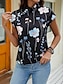 abordables Chemises Pour Femme-Femme Chemise Chemisier Floral Casual Bouton Manche Chauve-souris Noir Manche Courte basique Col Roulé Eté