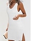 ieftine rochii simple-Pentru femei Rochie albă Rochie Mini Decupată Vacanță Plajă Șic Stradă Sexy În V Fără manșon Negru Alb Albastru piscină Culoare