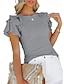 رخيصةأون ملابس علوية أساسية للنساء-تي شيرت نسائي أسود أبيض البيج سهل كشكش شارع مناسب للبس اليومي موضة رقبة دائرية عادي S