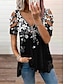 abordables Blusas y camisas de mujer-Mujer Camisa Blusa Floral Geométrico Bloque de color Retazos Cremallera Estampado Casual Moda Moderno Manga Corta Escote en Pico Negro Verano