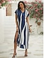 cheap Print Dresses-Women&#039;s A Line Dress Split Print V Neck Maxi long Dress Daily Vacation Short Sleeve Summer Spring