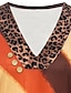 cheap Women&#039;s T-shirts-Women&#039;s T shirt Tee Leopard Color Block Button Print Casual Daily Print Long Sleeve V Neck Brown Spring &amp;  Fall