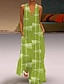 رخيصةأون فساتين منقوشة-نسائي لباس غير رسمي طباعة V رقبة فستان طويل ماكسي ستايل هاواي المنزل عطلة بدون كم الصيف