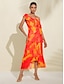 cheap Print Casual Dress-Ruffled Tie-front Asymmetric Chiffon Midi Dress