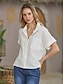 cheap Basic Women&#039;s Tops-Women&#039;s Shirt Blouse Cotton Linen Plain Casual Button Pocket White Short Sleeve Elegant Fashion Basic Shirt Collar