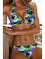preiswerte Bikini-Sets-Damen Badeanzug Bikinis 2 Stück Bademode Rückenfrei Raffhalter Tropisch Halfterhals Hawaiianisch Stilvoll Badeanzüge