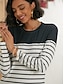 cheap Women&#039;s T-shirts-Women&#039;s T shirt Tee Striped Daily Weekend Print Black Long Sleeve Basic Round Neck Fall &amp; Winter