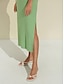 Недорогие повседневное платье-Женское льняное зеленое повседневное повседневное платье миди свободного кроя с боковыми разрезами