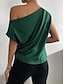 Недорогие Базовые плечевые изделия для женщин-Рубашка Блуза Жен. Черный Светло-зеленый Розовый Полотняное плетение Холодный прием Для улицы Повседневные Мода На одно плечо Стандартный S