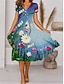 Χαμηλού Κόστους Print Φορέματα-Γυναικεία Καθημερινό φόρεμα Φόρεμα σε γραμμή Α Φλοράλ Μαρμάρινη εκτύπωση Στάμπα Λαιμόκοψη V Μίντι φόρεμα Διακοπές Κοντομάνικο Καλοκαίρι