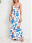 cheap Print Dresses-Women&#039;s Casual Dress A Line Dress Slip Dress Leaf Print Strap Long Dress Maxi Dress Vacation Sleeveless Summer