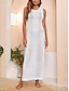 Χαμηλού Κόστους απλά φορέματα-Γυναικεία Λευκό φόρεμα Μακρύ Φόρεμα Μάξι Φόρεμα Κοφτό Σκίσιμο Διακοπές Παραλία Κομψό στυλ street Σέξι Στρογγυλή Ψηλή Λαιμόκοψη Αμάνικο Μαύρο Λευκό Σομόν Χρώμα