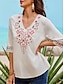 preiswerte Blusen und Hemden für Damen-Damen Sommertops Bluse Bestickt 3/4 Ärmel V Ausschnitt Weiß Sommer Frühling