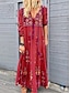 abordables Robes à motifs-Femme Robe casual Floral Imprimer Col V Robe Maxi Bohême Ethnique Vacances Eté