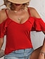 Недорогие Базовые плечевые изделия для женщин-Футболка Жен. Красный Полотняное плетение Оборки Холодный прием Для улицы Повседневные Мода Стандартный S