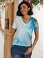 abordables T-shirts Femme-t-shirt basique fluo pour femme&amp;amp;hauts à manches courtes à imprimé abstrait lumineux, col en V, quotidien, week-end, jaune, bleu, or, bleu clair