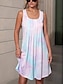 cheap Print Dresses-Women&#039;s Tank Dress Tie Dye Shift Dress Pleated U Neck Mini Dress Stylish Boho Vacation Beach Sleeveless Summer