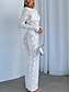 Χαμηλού Κόστους απλά φορέματα-Γυναικεία Λευκό φόρεμα Μακρύ Φόρεμα Μάξι Φόρεμα Δαντέλα Κουρελού Ημερομηνία Διακοπές Κομψό στυλ street Μάξι Στρογγυλή Ψηλή Λαιμόκοψη Μακρυμάνικο Μαύρο Λευκό Χρώμα