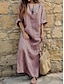 Χαμηλού Κόστους στάμπα βαμβακερά &amp; λινά φορέματα-Γυναικεία Καθημερινό φόρεμα Φόρεμα από βαμβακερό λινό Μακρύ φόρεμα Τσέπη Στάμπα Καθημερινά Διχασμένος λαιμός Μακρυμάνικο Καλοκαίρι Άνοιξη Ρουμπίνι Πράσινο του τριφυλλιού Ριγέ
