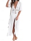 cheap Plain Dresses-Women&#039;s White Dress Maxi Dress Lace up Hollow Out Vacation Beach Streetwear A Line V Neck Half Sleeve Black White Blue Color
