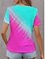 cheap Women&#039;s T-shirts-Women&#039;s T shirt Tee Ombre Color Gradient Home Casual Holiday Print Fuchsia Short Sleeve Stylish Casual V Neck Summer